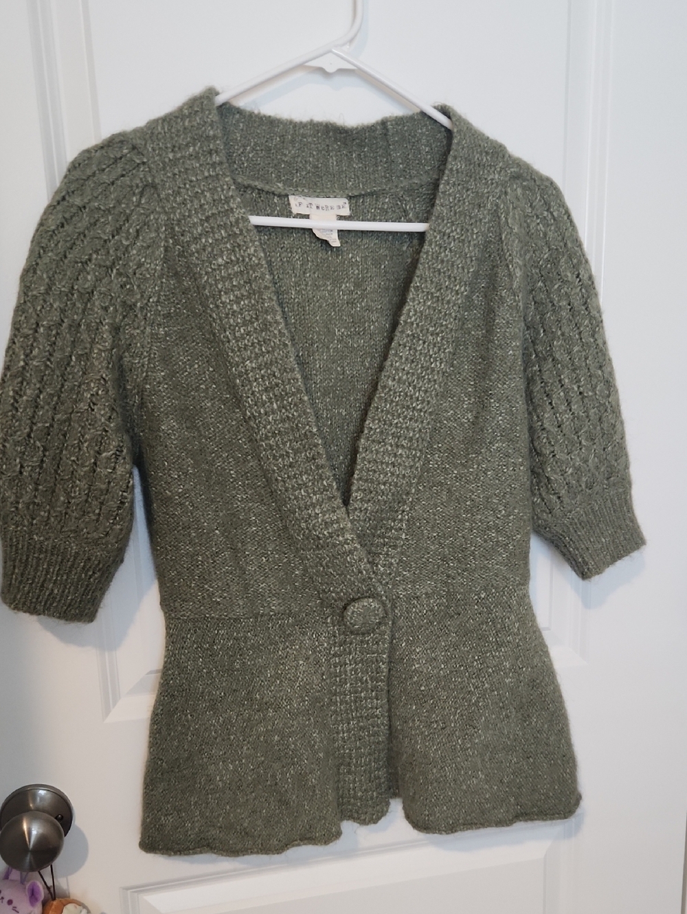 if it were me Moss Green Knit Short-Sleeve Cardigan with Covered Button